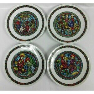 Vintage D'Arceau Limoges Plates 8.5 Inch Noel Vitrail Christmas 1975 & 1980-1982